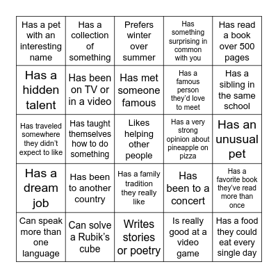 Find Someone Who Bingo Card