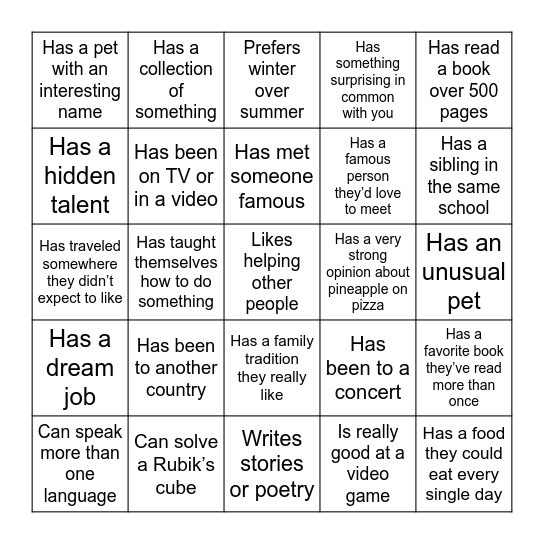 Find Someone Who Bingo Card