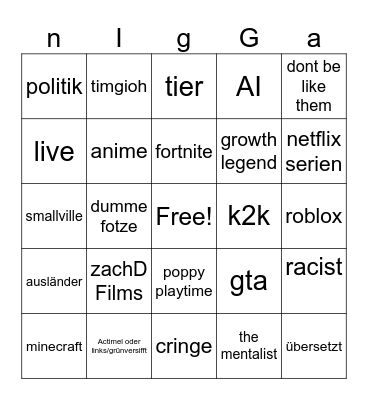 tiktok Bingo Card