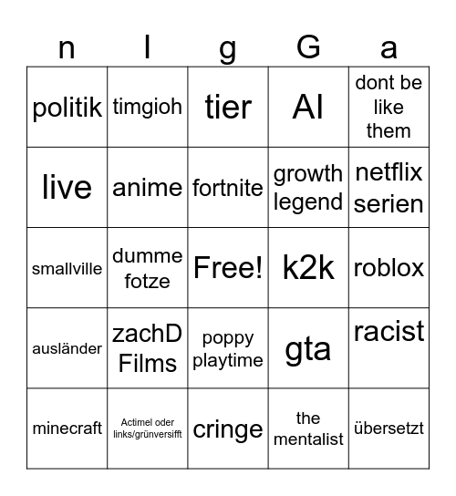 tiktok Bingo Card