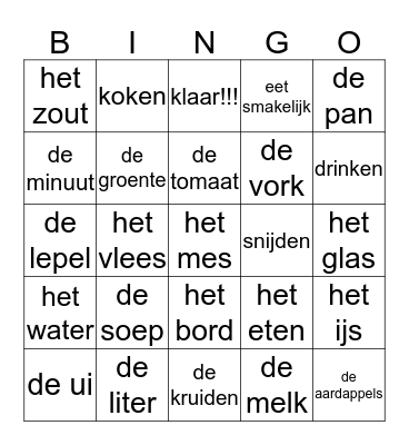 Aan tafel! Bingo Card