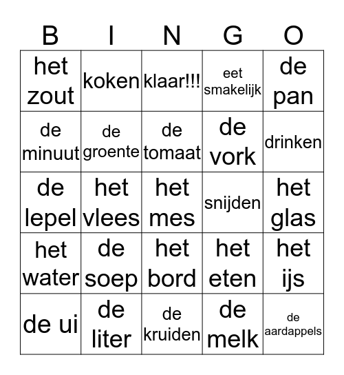 Aan tafel! Bingo Card