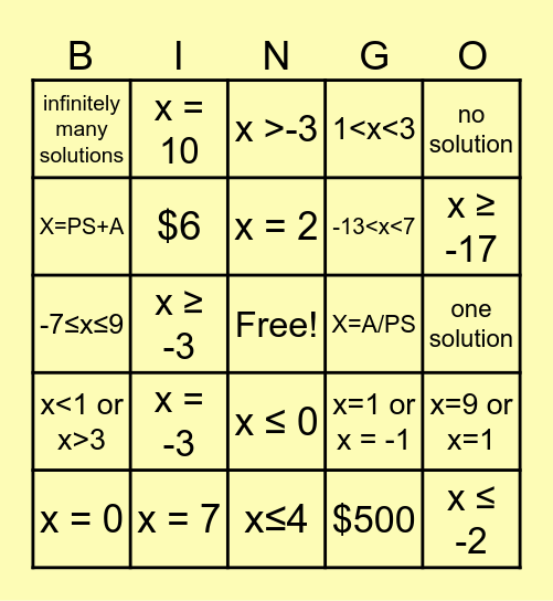 Topic 1 Bingo Card