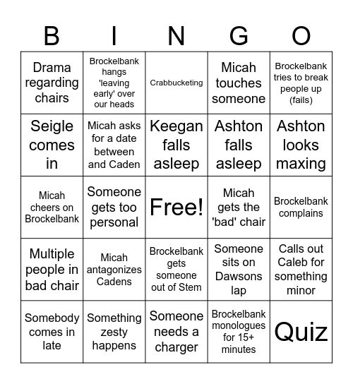 Stem 4 Bingo Card