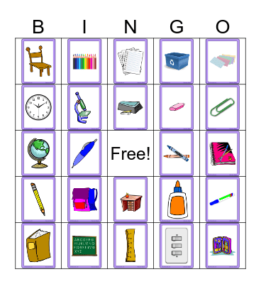 School Bingo Card