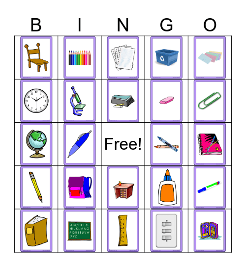 School Bingo Card