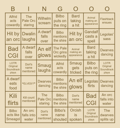THE BATTLE OF THE FIVE ARMIES Bingo Card