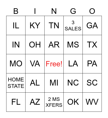 ENROLLMENT STATE BINGO Card