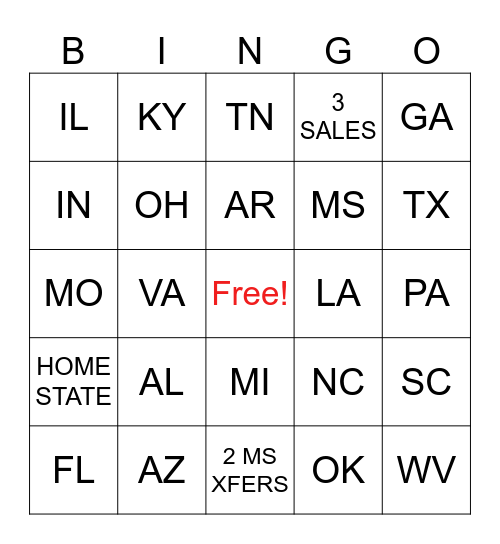 ENROLLMENT STATE BINGO Card