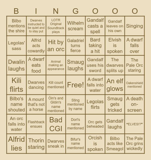 THE BATTLE OF THE FIVE ARMIES Bingo Card