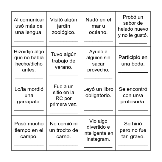 Las vacaciones de 2026 Bingo Card