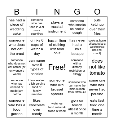 Foods Bingo Card