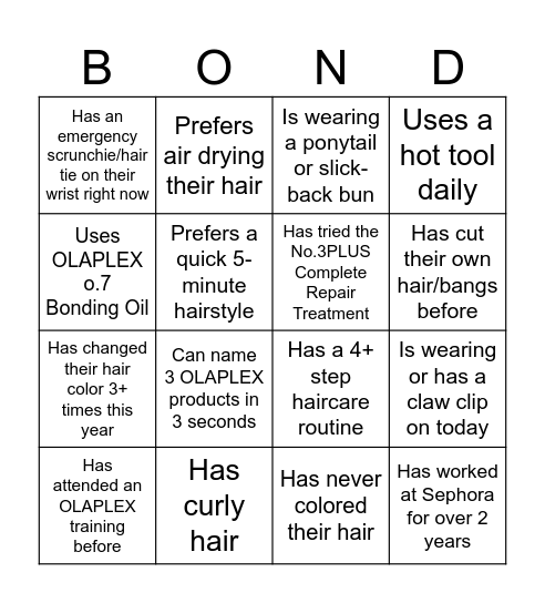 OLAPLEX Hair Experts BOND Bingo Card