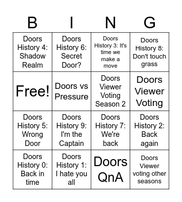Doors History Episodes Bingo Card