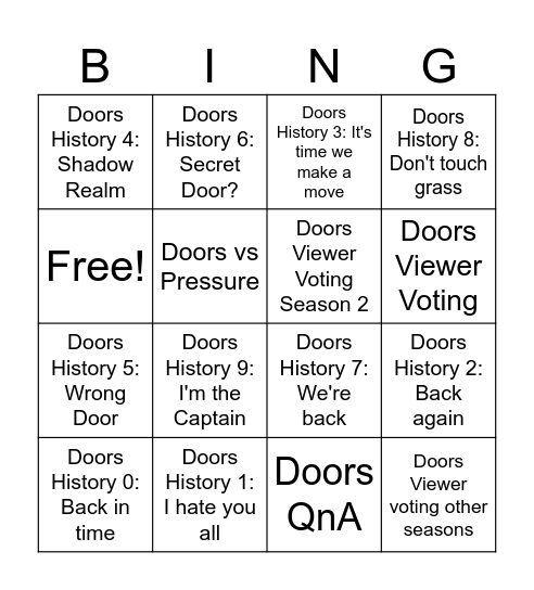 Doors History Episodes Bingo Card