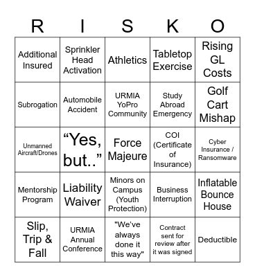 YoPro Yappy Hour Bingo Card