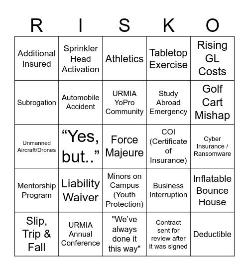 YoPro Yappy Hour Bingo Card
