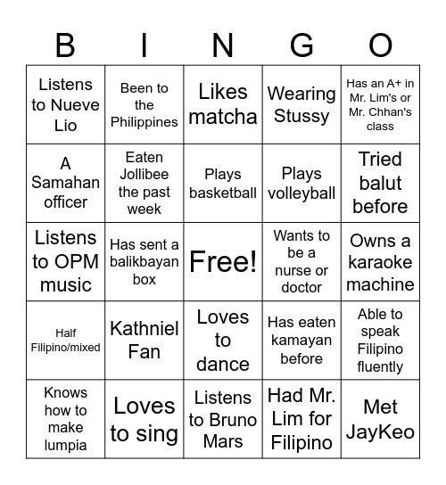Samahan Bingo! :) Bingo Card