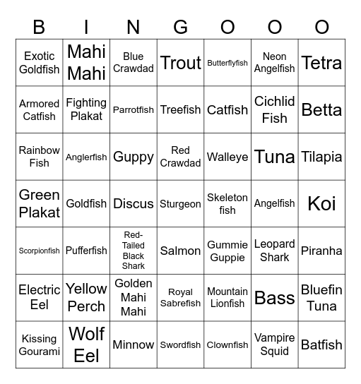sims 4 fish Bingo Card