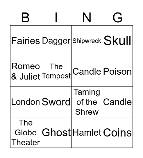 Shakespeare  Bingo Card