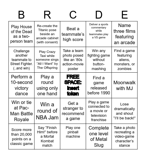 BARCADE  TEAM CHALLENGE Bingo Card
