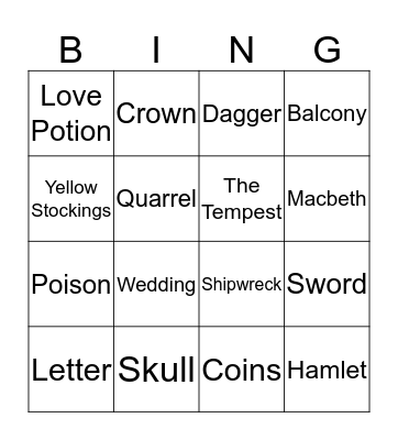 Shakespeare  Bingo Card