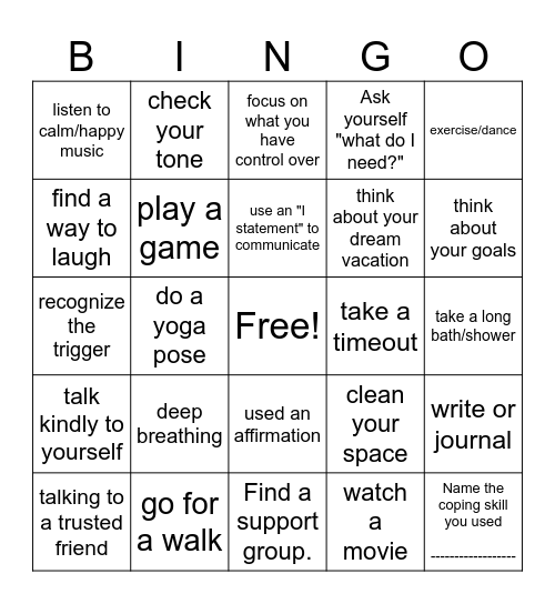 Anger Management Bingo Card
