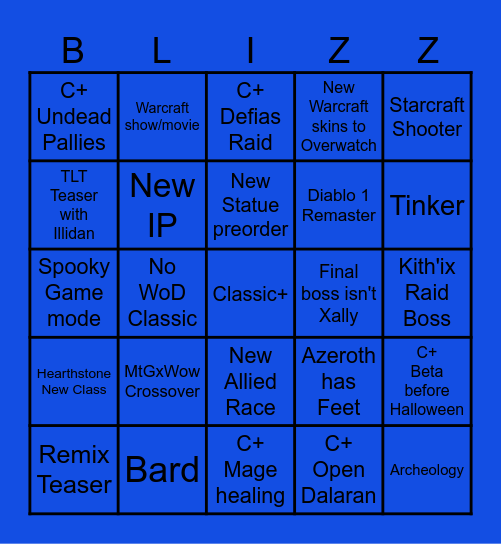 Blizzcon Bingo Card