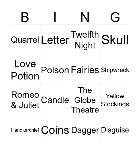 Shakespeare  Bingo Card