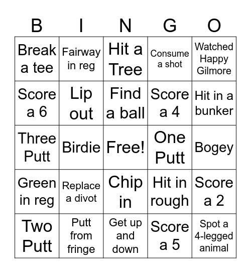 2026 Tuesday Golf Bingo Card