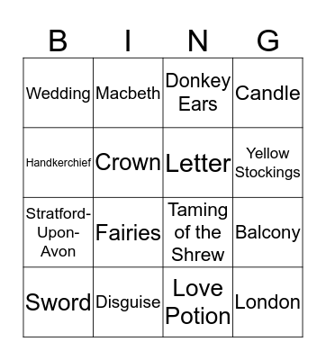 Shakespeare  Bingo Card