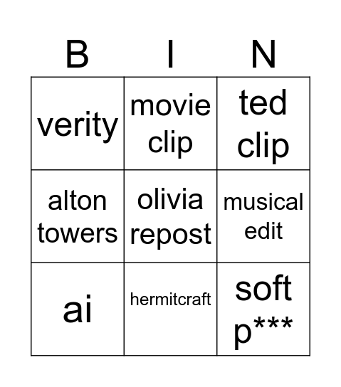 tiktok Bingo Card