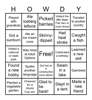 SUMMER SHENANIGANS Bingo Card