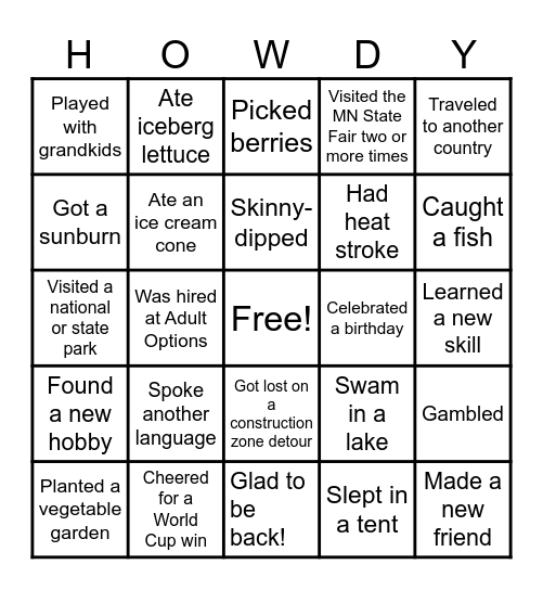 SUMMER SHENANIGANS Bingo Card