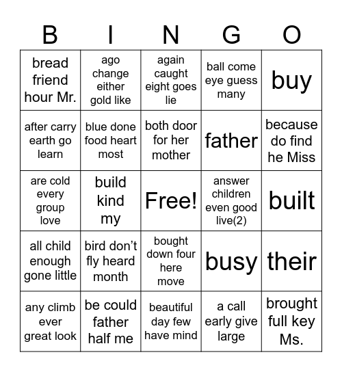Untitled Bingo Card