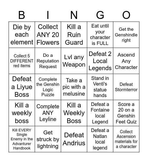 Genshin Bingo Card