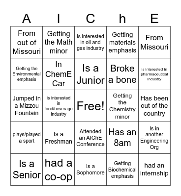 AIChE Bingo! Bingo Card