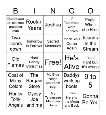 Dolly Parton Bingo Card