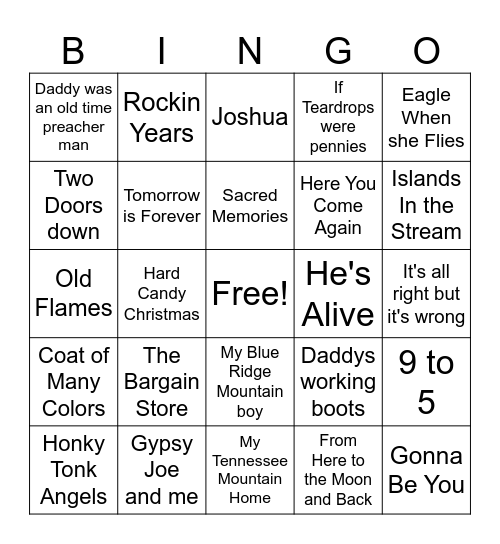 Dolly Parton Bingo Card