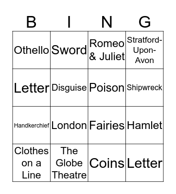 Shakespeare  Bingo Card