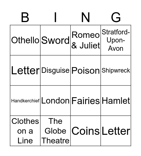 Shakespeare  Bingo Card