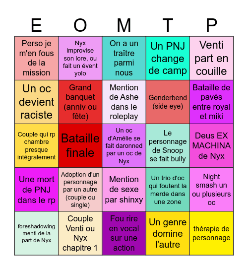 BINGO DU RP Bingo Card