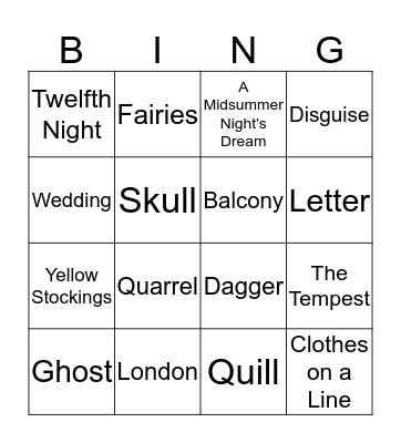 Shakespeare  Bingo Card