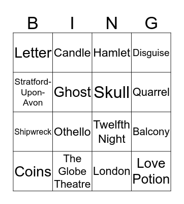 Shakespeare  Bingo Card