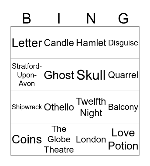 Shakespeare  Bingo Card
