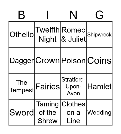 Shakespeare  Bingo Card