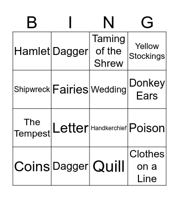 Shakespeare  Bingo Card