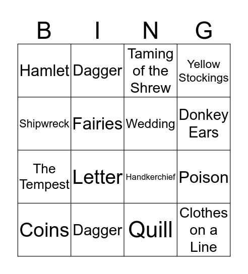 Shakespeare  Bingo Card