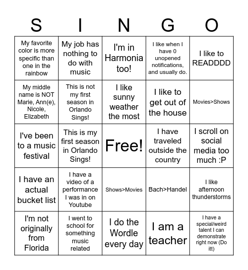 Soprano GTKY Singo Bingo Card
