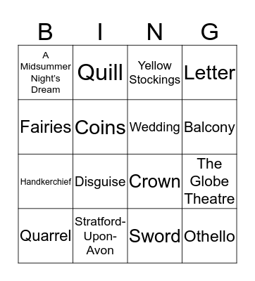 Shakespeare  Bingo Card